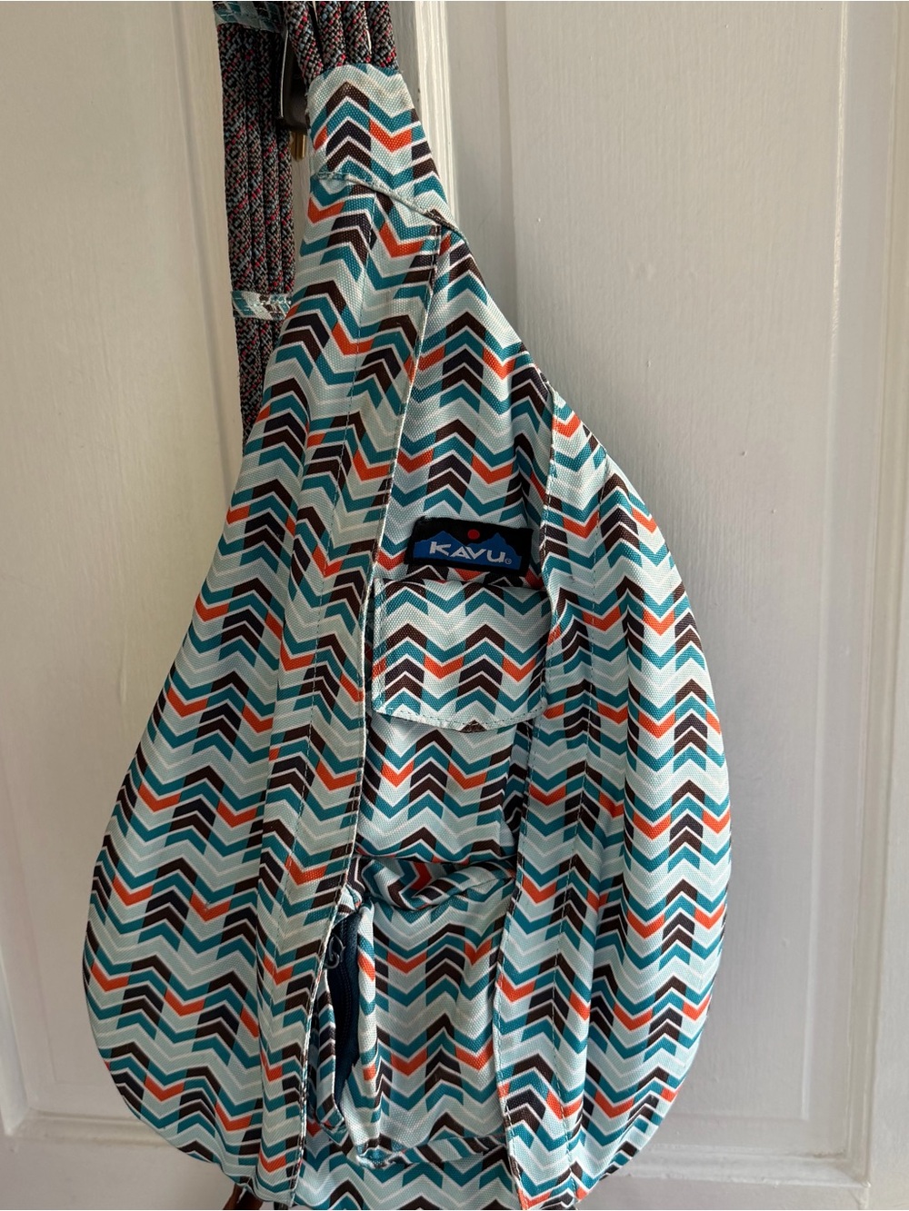 Kavu Chevron Sling Bag - Teal, Navy & Orange